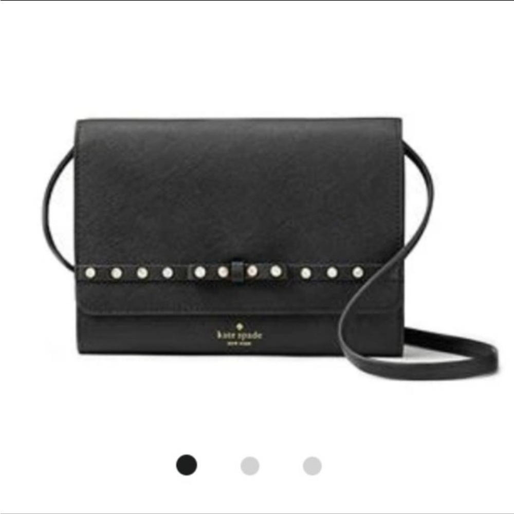 Kate Spade Laurel Way Rhinestone Ribbon Bow Crossbody Clutch Wallet Black